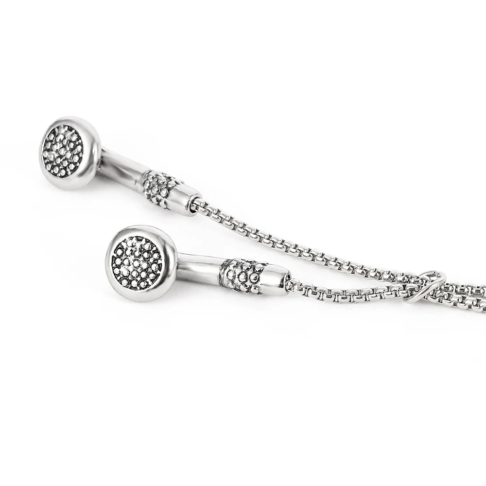 Fashion Necklace Hip-Hop Kirsite Music Headphones Earbuds Pendant Metal Men Clothing Accessories Necklace