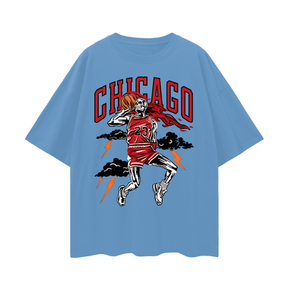 Vintage Like Chicago Bulls Basketball Skeleton Graphic Oversized T Shirt