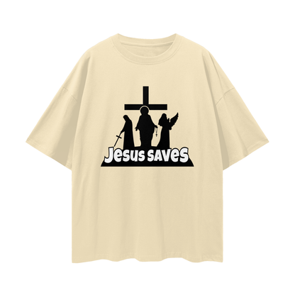 Religious Jesus Saves Fortnite Like Graphic Oversized T Shirt