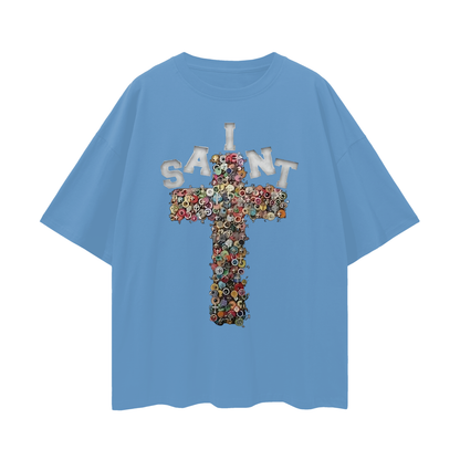 Vintage Like Saint Cross Oversized T Shirt