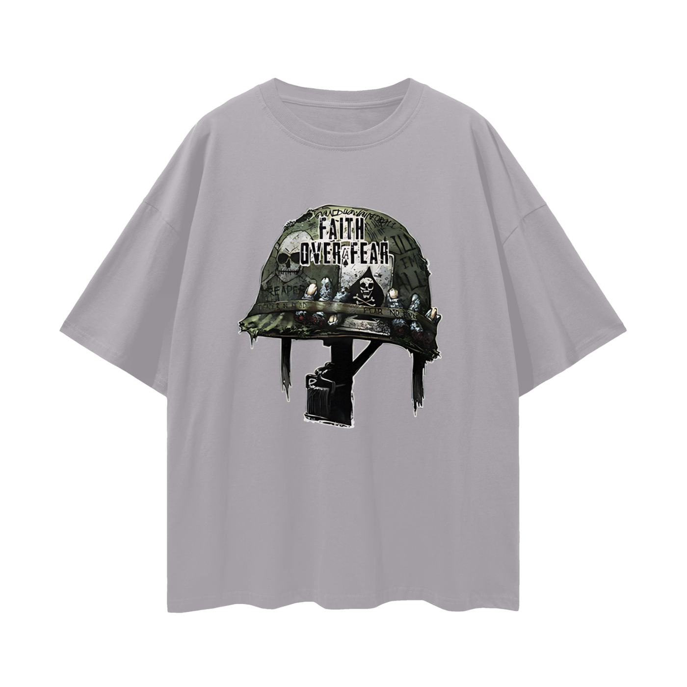 Religious Faith Over Fear Helmet Graphic Oversized T Shirt