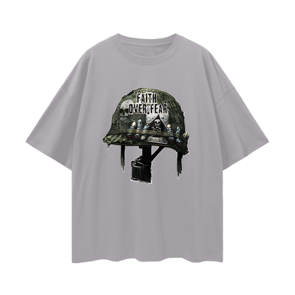 Religious Faith Over Fear Helmet Graphic Oversized T Shirt