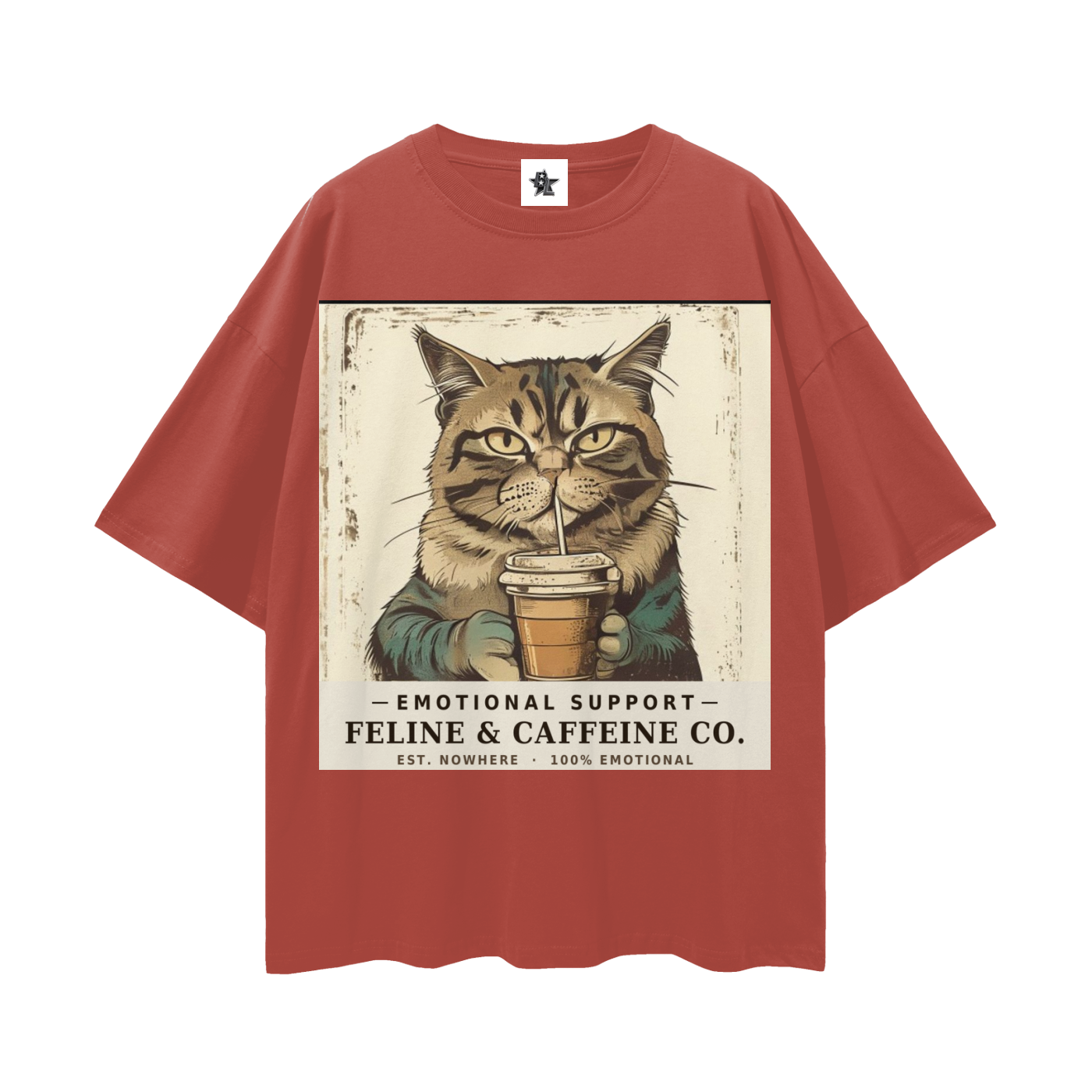 Emotional Support Cat Tee - Feline & Caffeine Co. | Oversized Heavyweight Bootleg Graphic Tee