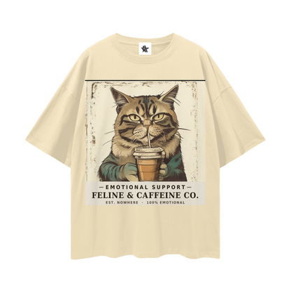 Emotional Support Cat Tee - Feline & Caffeine Co. | Oversized Heavyweight Bootleg Graphic Tee