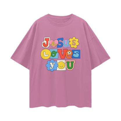 Religious Jesus Loves You Graphic Oversized T Shirt