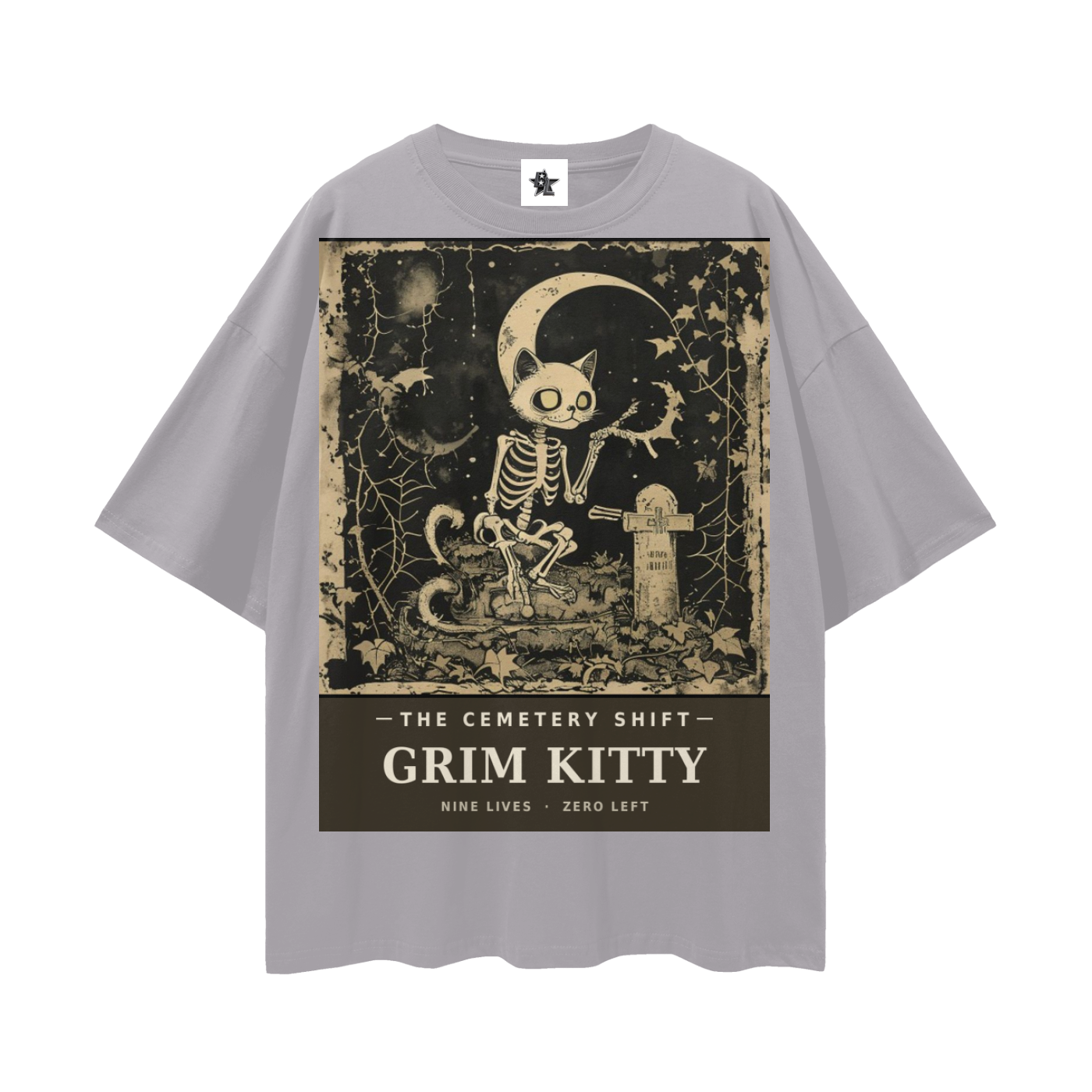 Grim Kitty Cemetery Shift Tee | Gothic Halloween Bootleg Oversized Graphic Tee