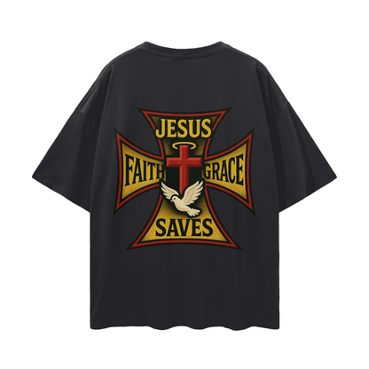 Religious Jesus Saves West Coast Choppers Like Graphic Oversized T Shirt