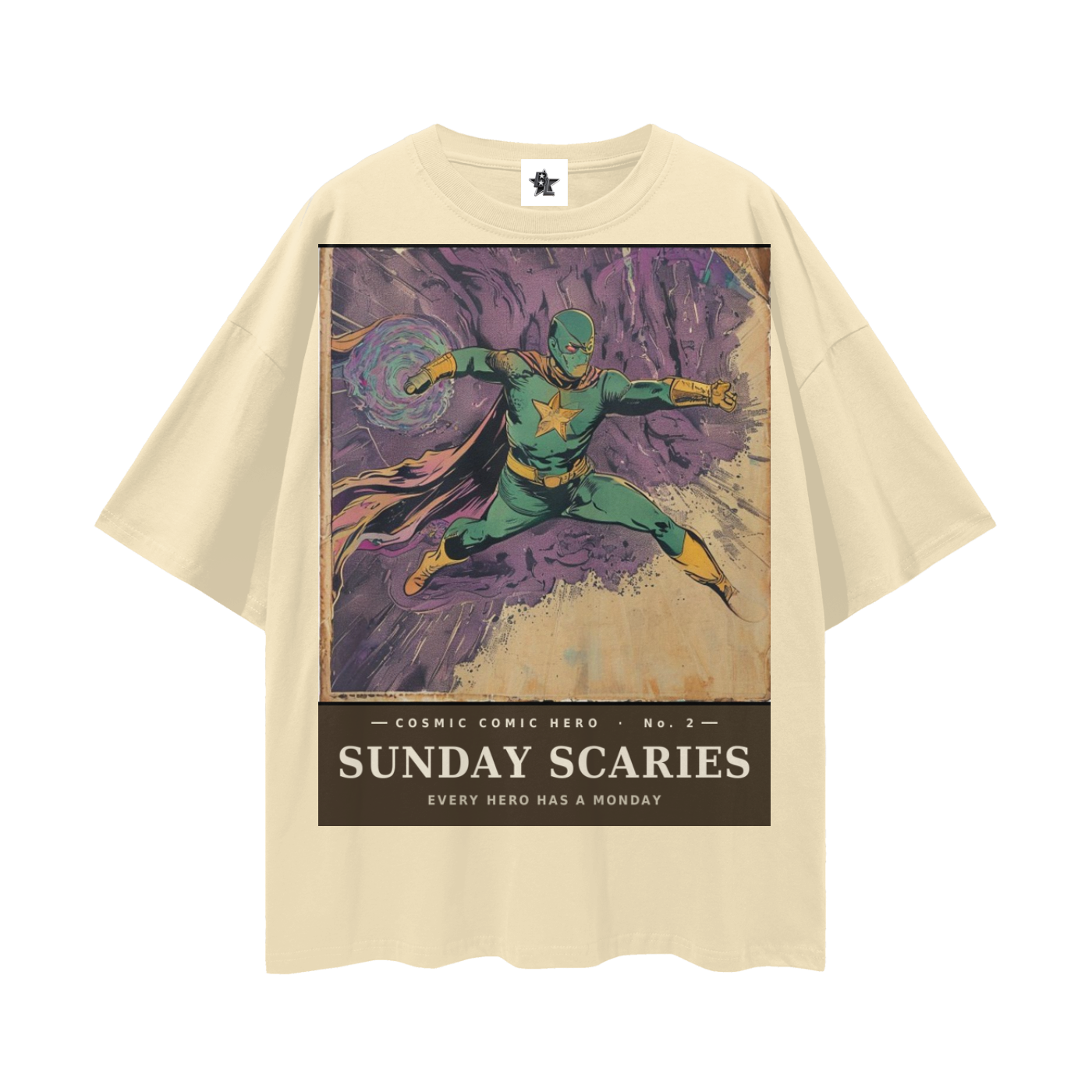 Cosmic Comic Hero #2 Tee - The Sunday Scaries Saga | Retro Bootleg Comic Oversized Tee