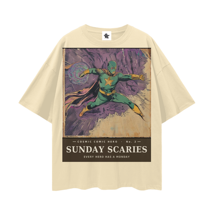 Cosmic Comic Hero #2 Tee - The Sunday Scaries Saga | Retro Bootleg Comic Oversized Tee