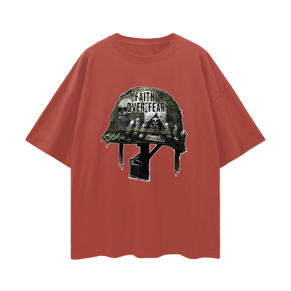 Religious Faith Over Fear Helmet Graphic Oversized T Shirt