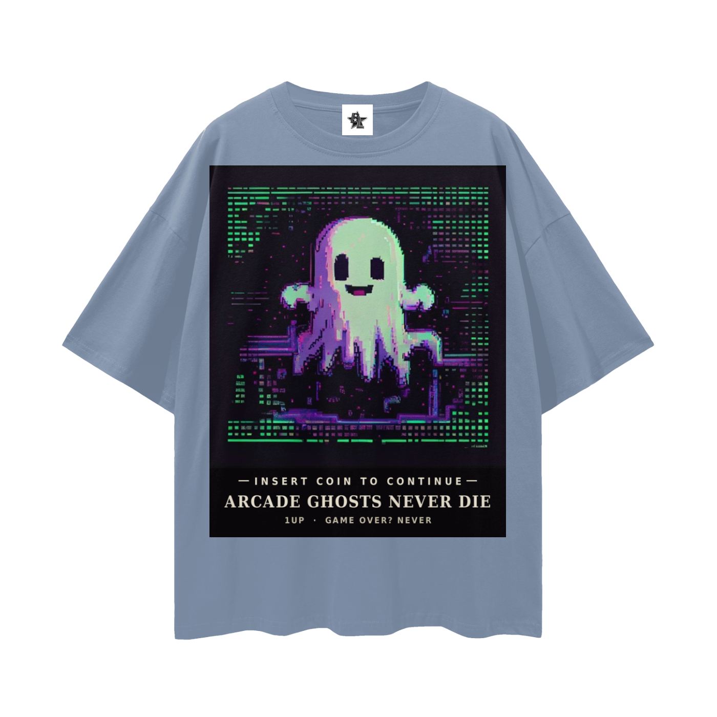 Arcade Ghosts Never Die Tee - Insert Coin | Y2K Pixel Retro Gaming Oversized Graphic Tee