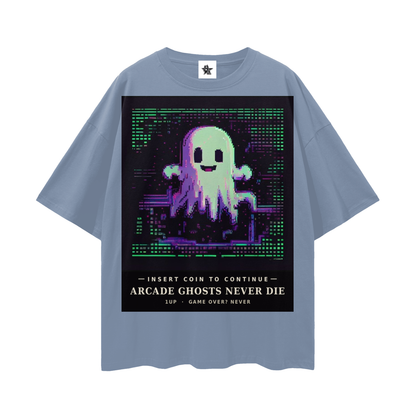 Arcade Ghosts Never Die Tee - Insert Coin | Y2K Pixel Retro Gaming Oversized Graphic Tee