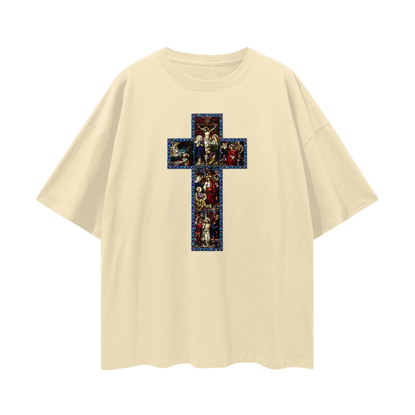 Religious Jesus Cathedral Glass Graphic Oversized T Shirt
