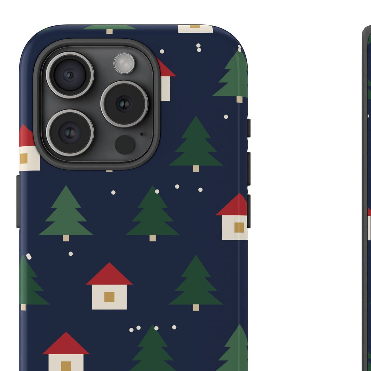 Evergreen Village Christmas phone case - closeup camera