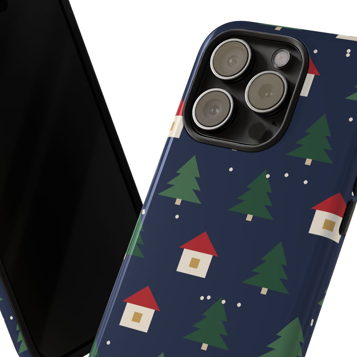 Evergreen Village Christmas phone case - closeup corner