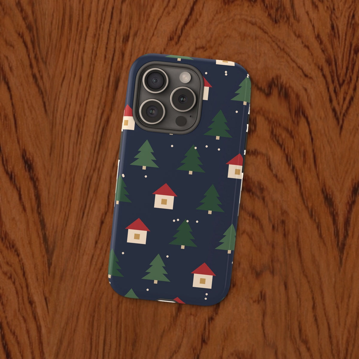 Evergreen Village Christmas phone case - styled rosewood