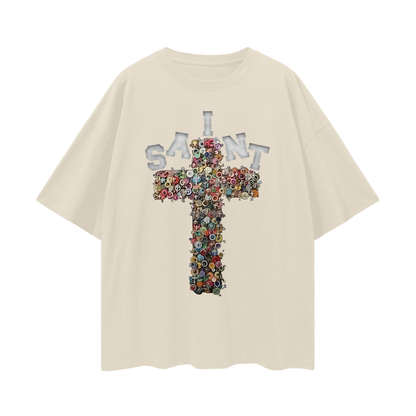 Vintage Like Saint Cross Oversized T Shirt