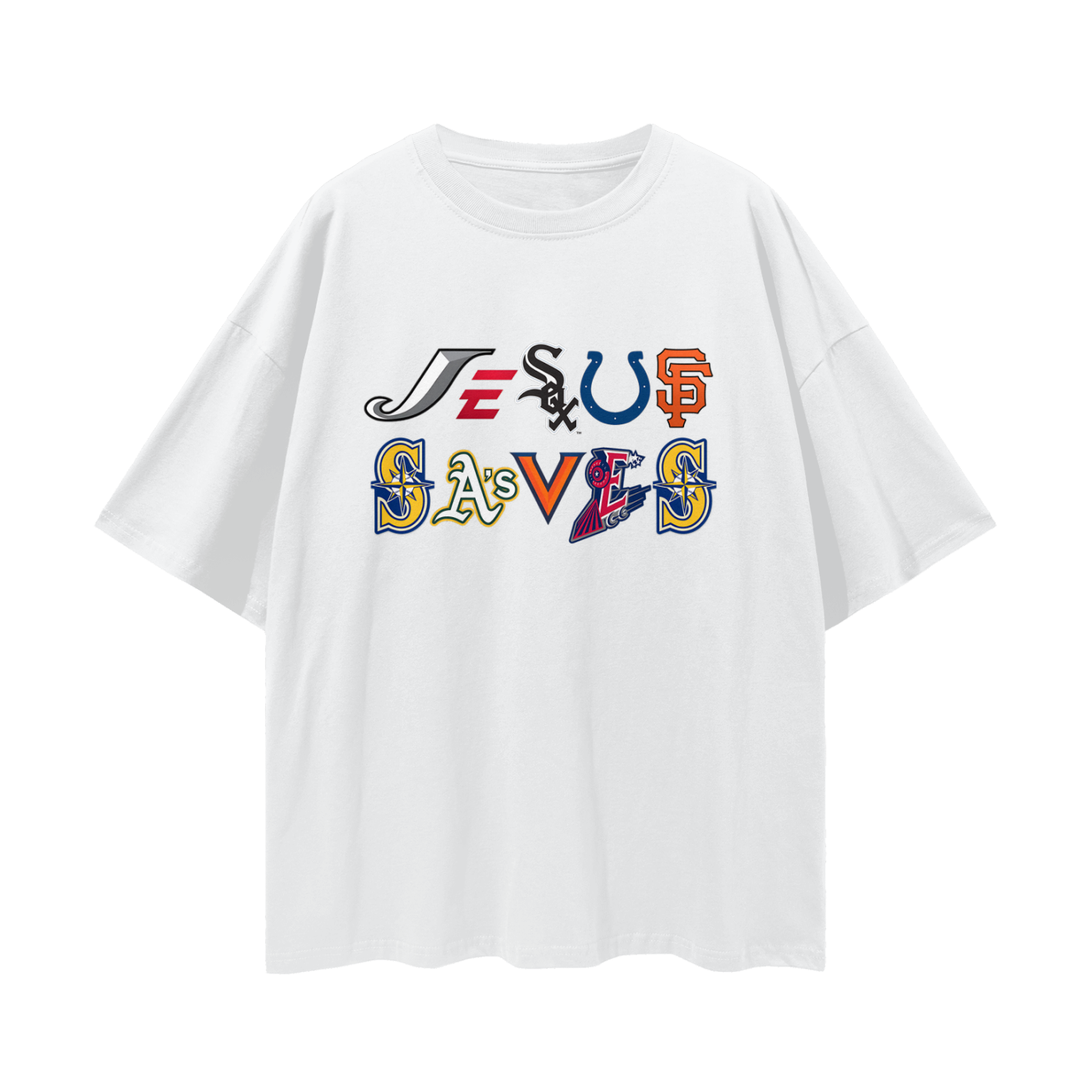 Religious Jesus Saves Sport Logos Like Graphic Oversized T Shirt