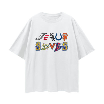 Religious Jesus Saves Sport Logos Like Graphic Oversized T Shirt