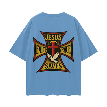 Religious Jesus Saves West Coast Choppers Like Graphic Oversized T Shirt