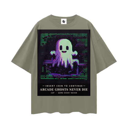 Arcade Ghosts Never Die Tee - Insert Coin | Y2K Pixel Retro Gaming Oversized Graphic Tee