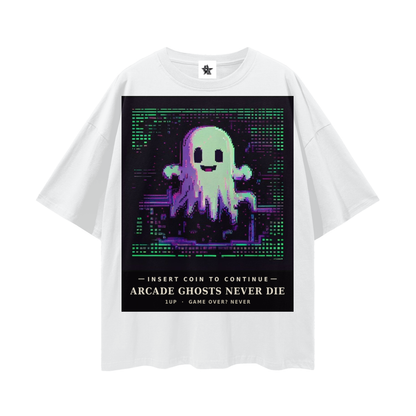 Arcade Ghosts Never Die Tee - Insert Coin | Y2K Pixel Retro Gaming Oversized Graphic Tee