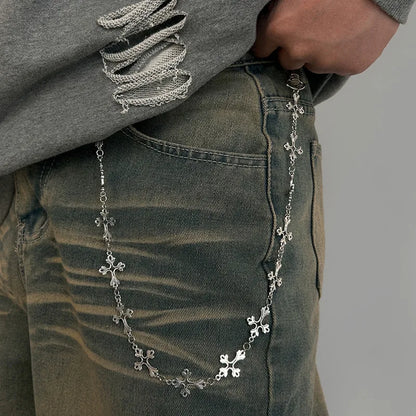 Punk Jeans Pants Chain Multi Layer Chain Punk Cross Charm Waist Wallet Chain Harajuku Belt for Hip Hop Dancers