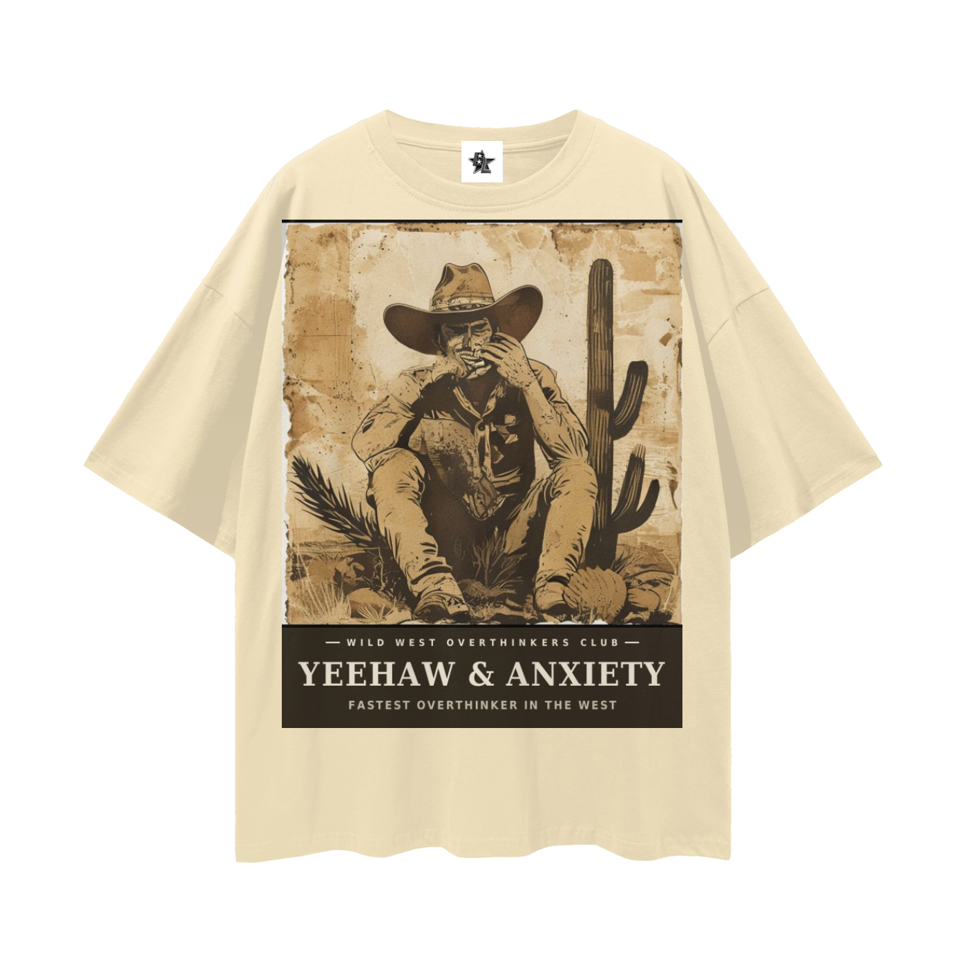 Wild West Overthinkers Club Tee - Yeehaw & Anxiety | Vintage Western Bootleg Oversized Graphic Tee