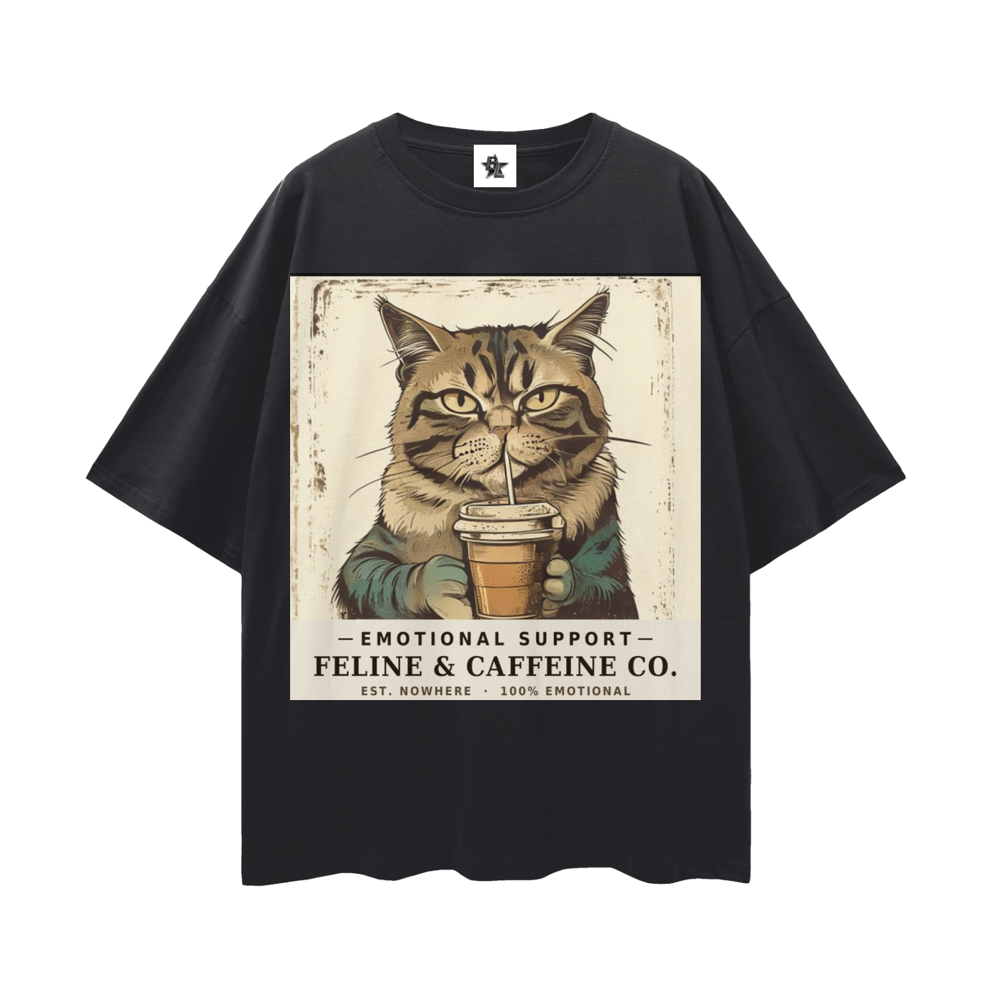 Emotional Support Cat Tee - Feline & Caffeine Co. | Oversized Heavyweight Bootleg Graphic Tee