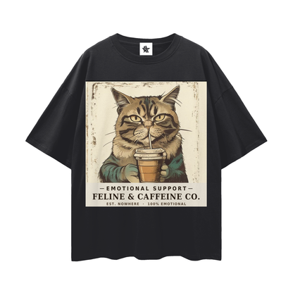 Emotional Support Cat Tee - Feline & Caffeine Co. | Oversized Heavyweight Bootleg Graphic Tee