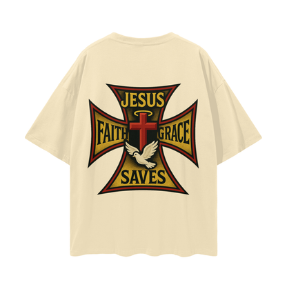 Religious Jesus Saves West Coast Choppers Like Graphic Oversized T Shirt