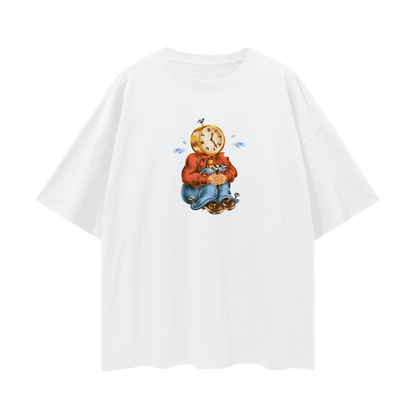Sitting Clock Man Like 90s Y2K Vintage Like Graphic Oversized T Shirt