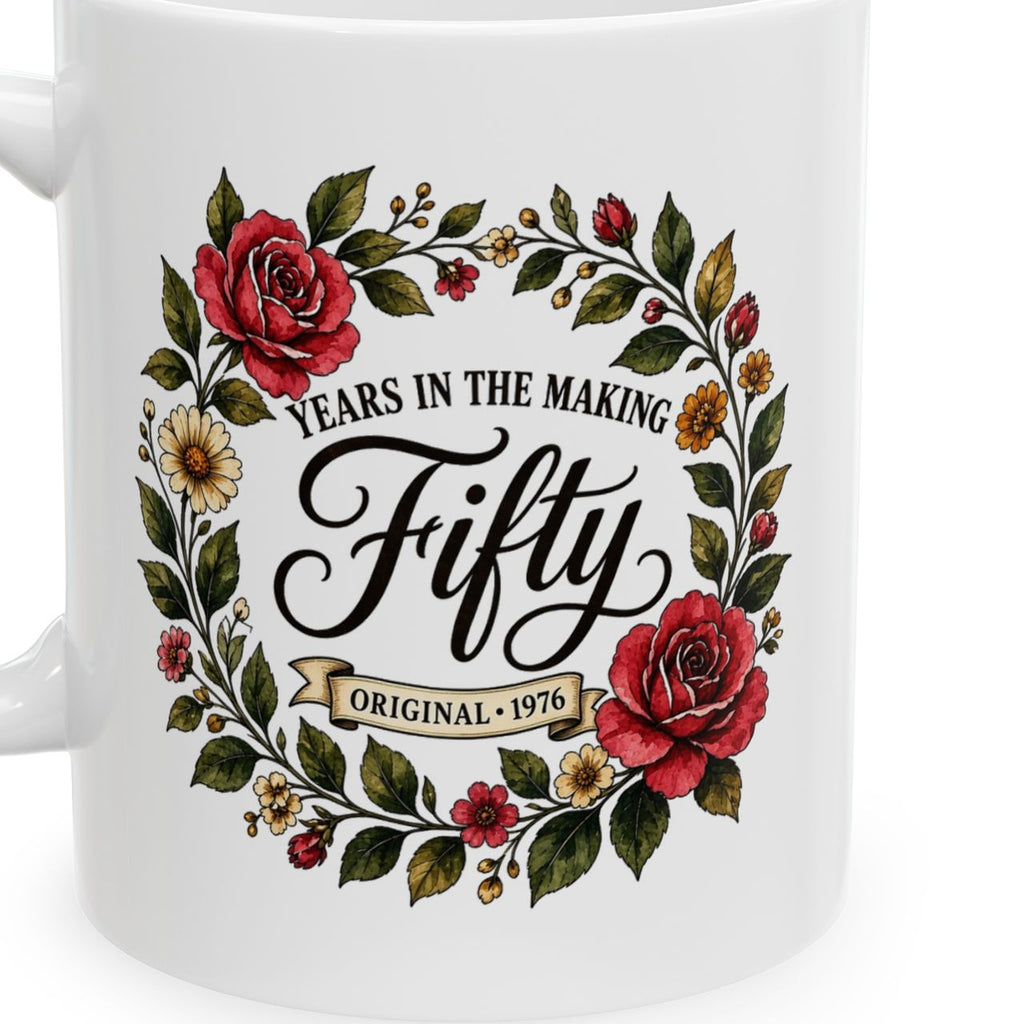Fifty Years in the Making mug - closeup art