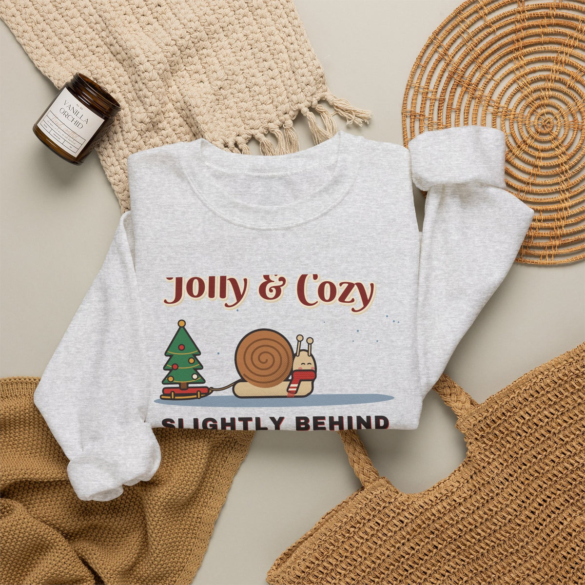 Jolly and Cozy Slightly Behind sweatshirt - lifestyle folded ash
