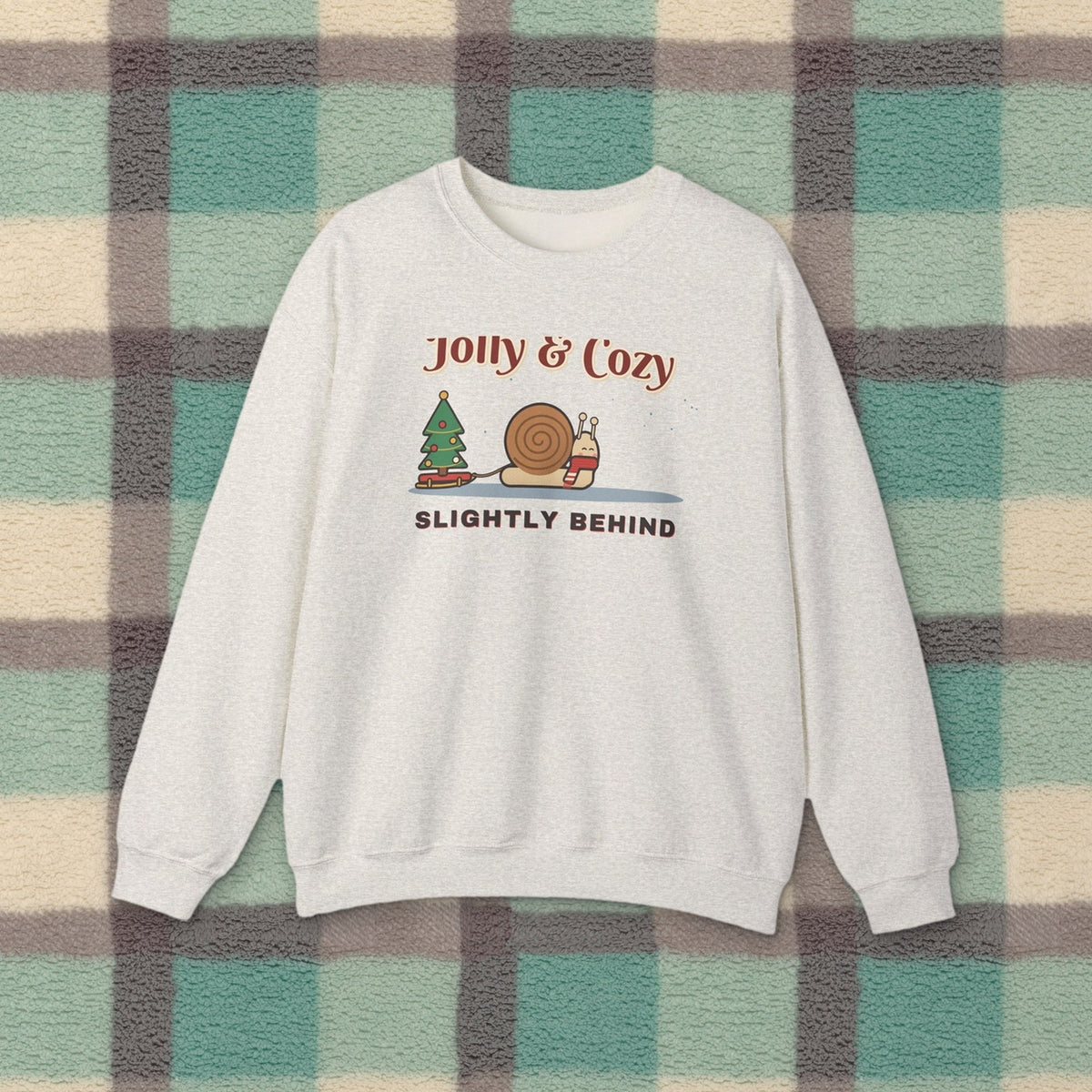 Jolly and Cozy Slightly Behind sweatshirt - styled curly teddy checkered