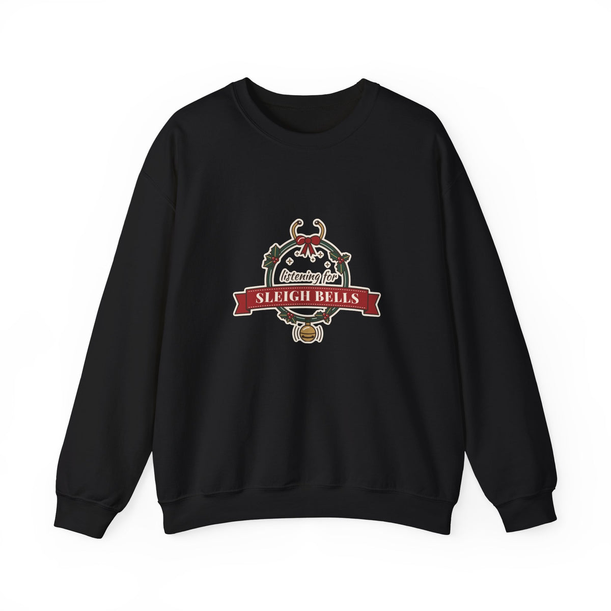 Listening for Sleigh Bells nurse sweatshirt - front black