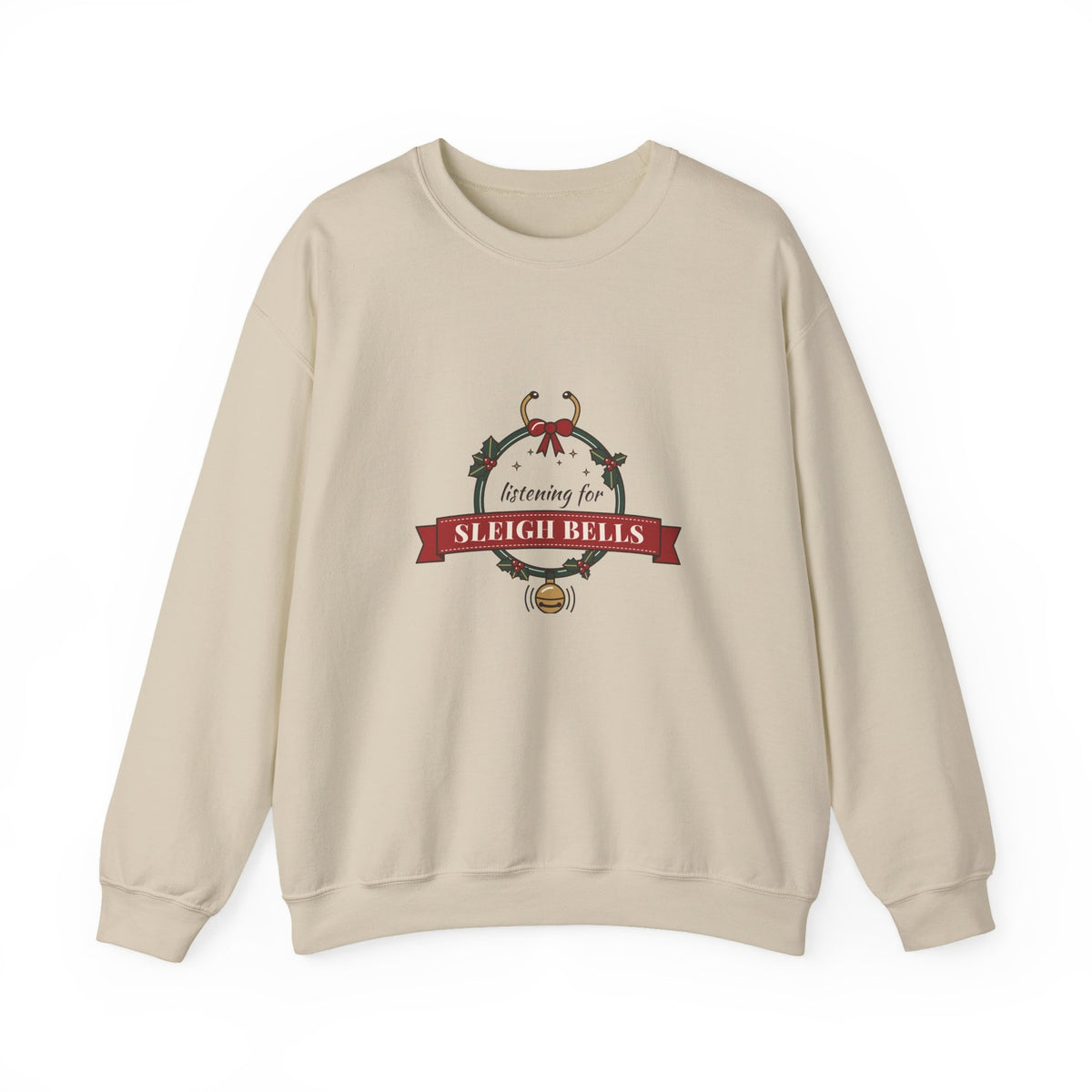 Listening for Sleigh Bells nurse sweatshirt - front sand