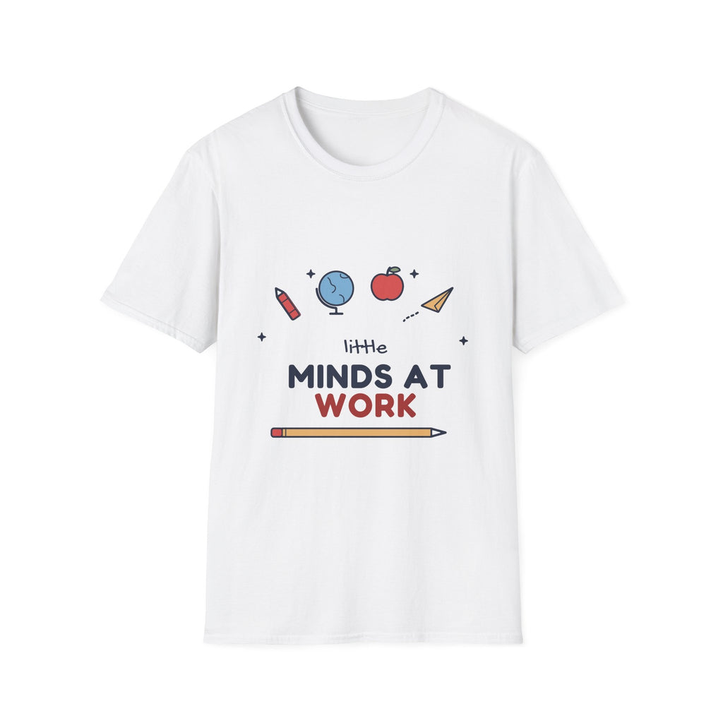Little Minds at Work tee - front white