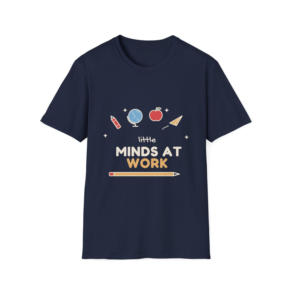 Little Minds at Work tee - front navy
