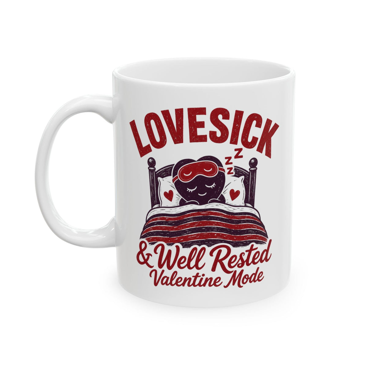 Lovesick and Well Rested mug - left