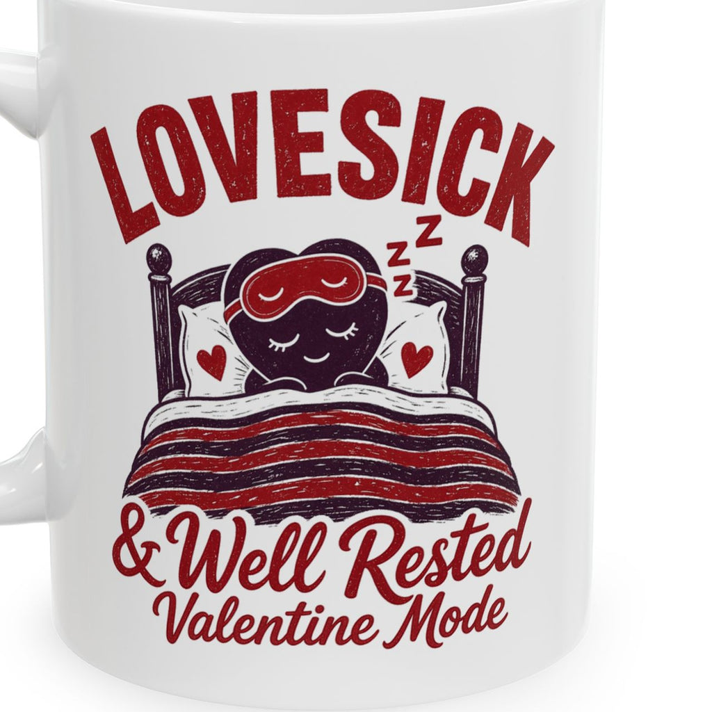 Lovesick and Well Rested mug - closeup art
