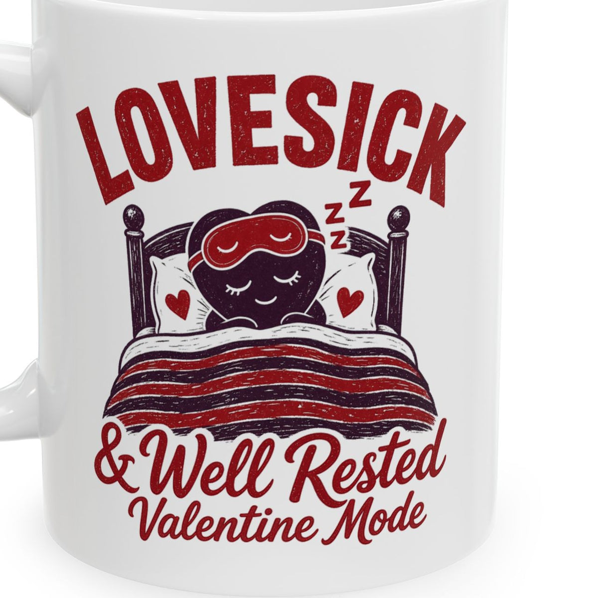 Lovesick and Well Rested mug - closeup art