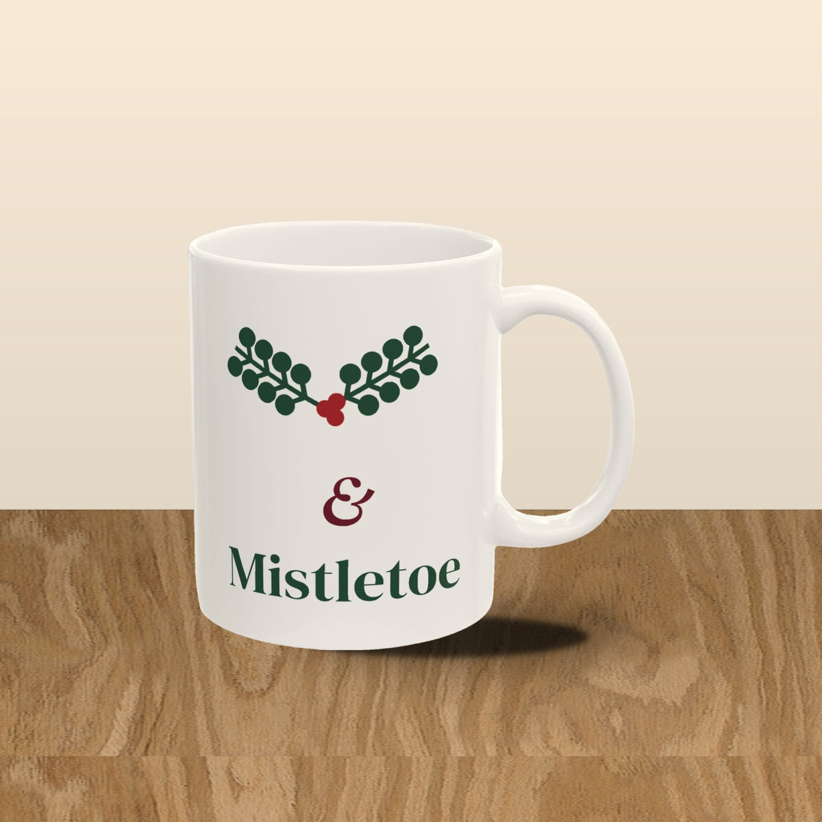 Merlot and Mistletoe Christmas mug - styled oak