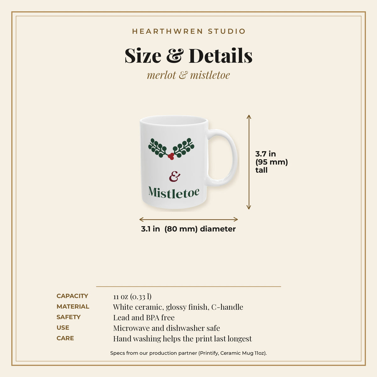 Merlot and Mistletoe Christmas mug - specs