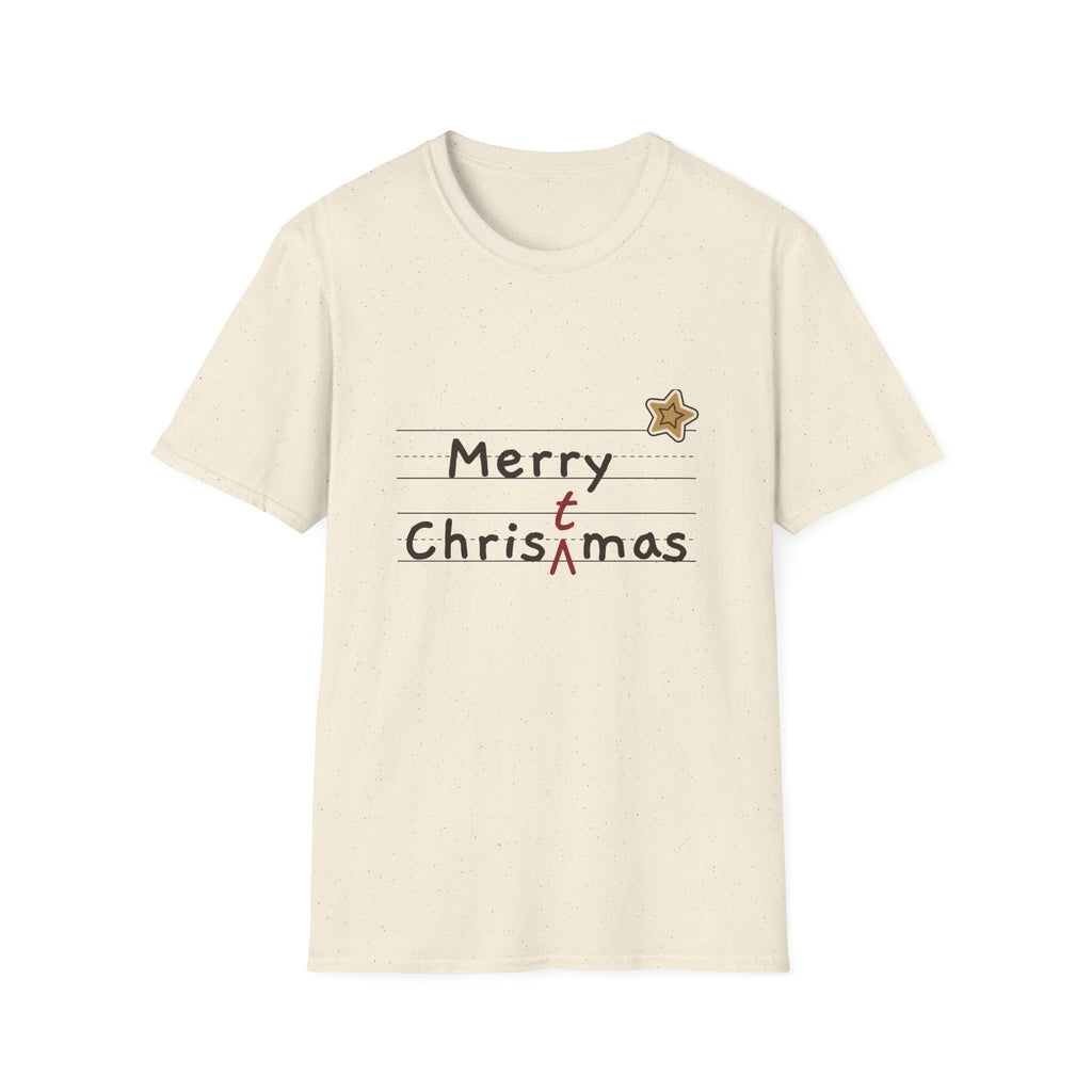 Merry Christmas Red Pen tee - front natural