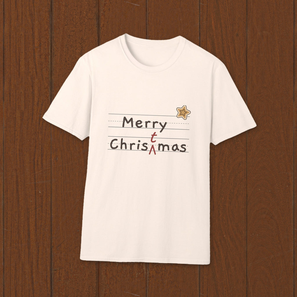 Merry Christmas Red Pen tee - styled stair planks