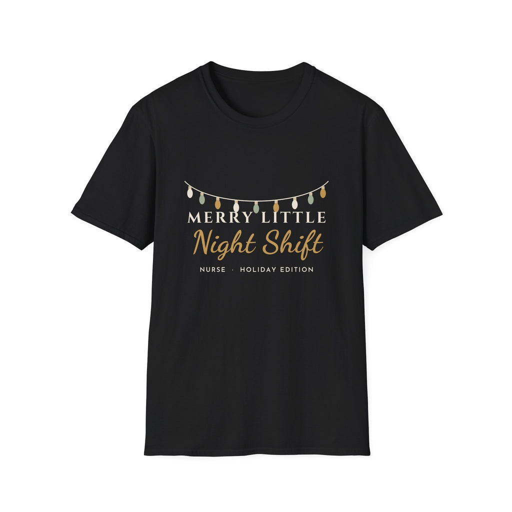 Merry Little Night Shift nurse tee - front black