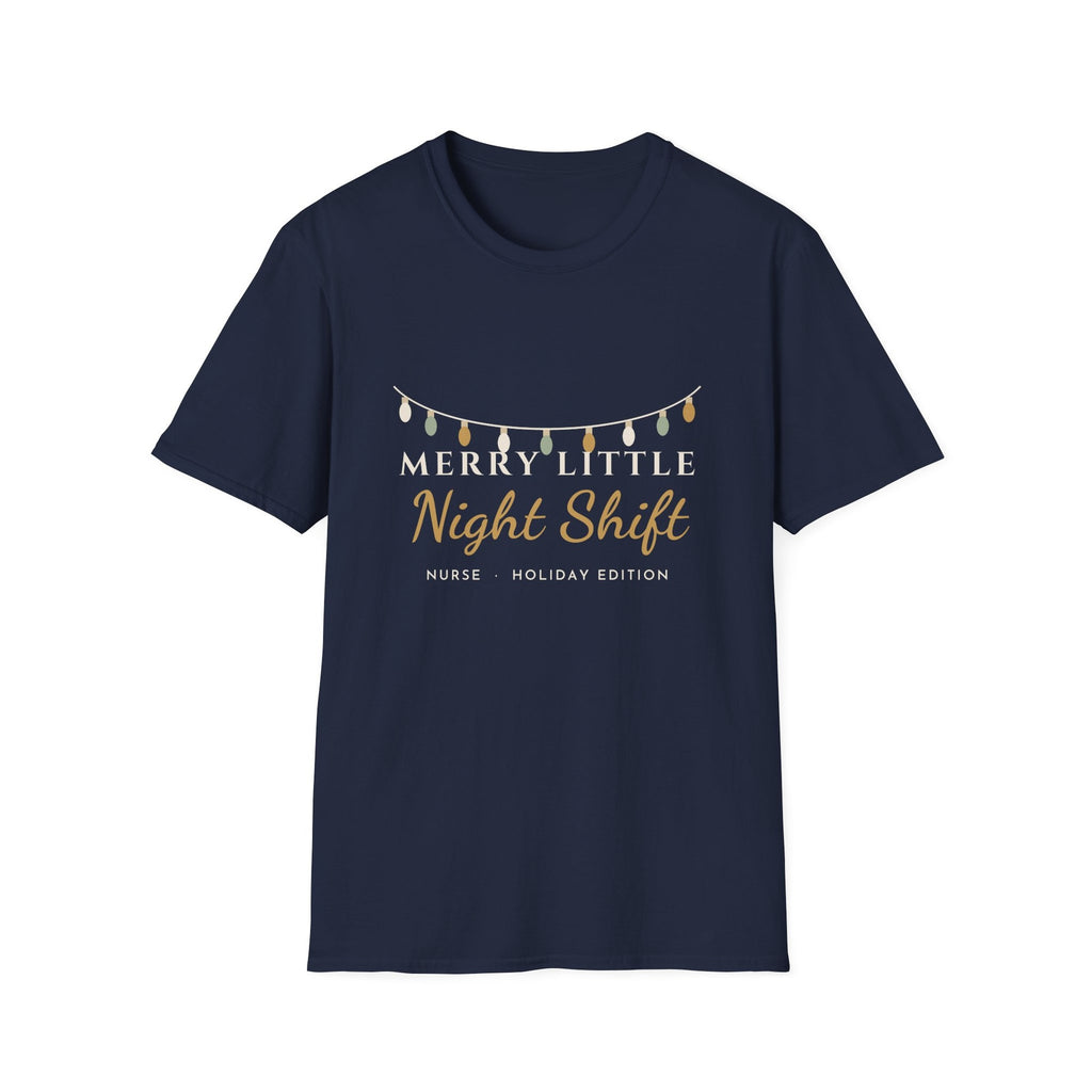 Merry Little Night Shift nurse tee - front navy