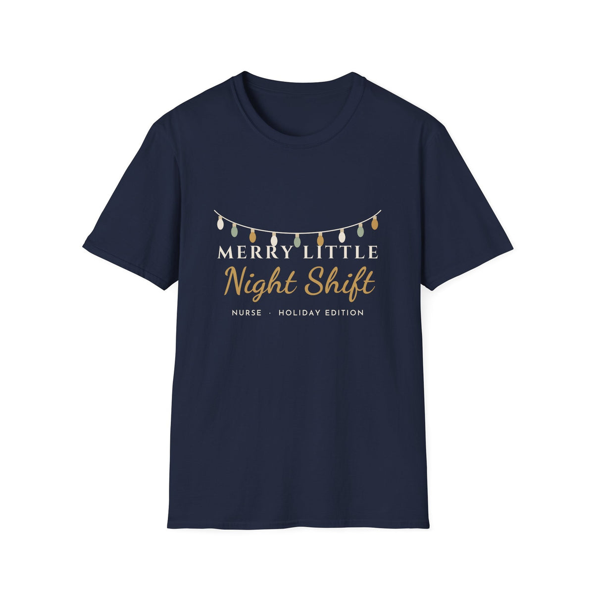 Merry Little Night Shift nurse tee - front navy