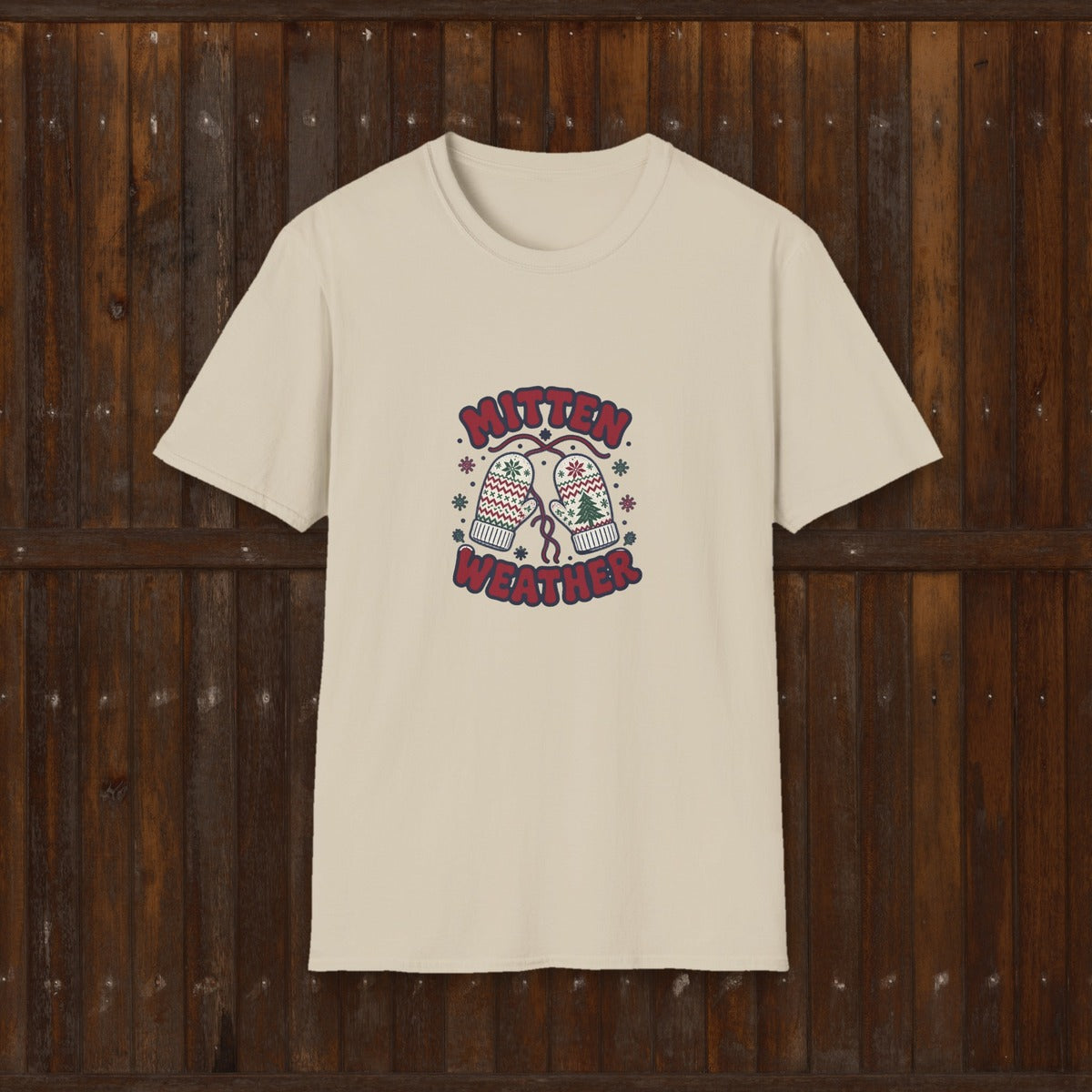 Mitten Weather tee - styled sand wooden gate